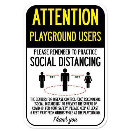 SIGNMISSION Public Safety Sign-Playground Users Practice Social Distancing, Heavy-Gauge, 12" H, A-1218-25413 A-1218-25413